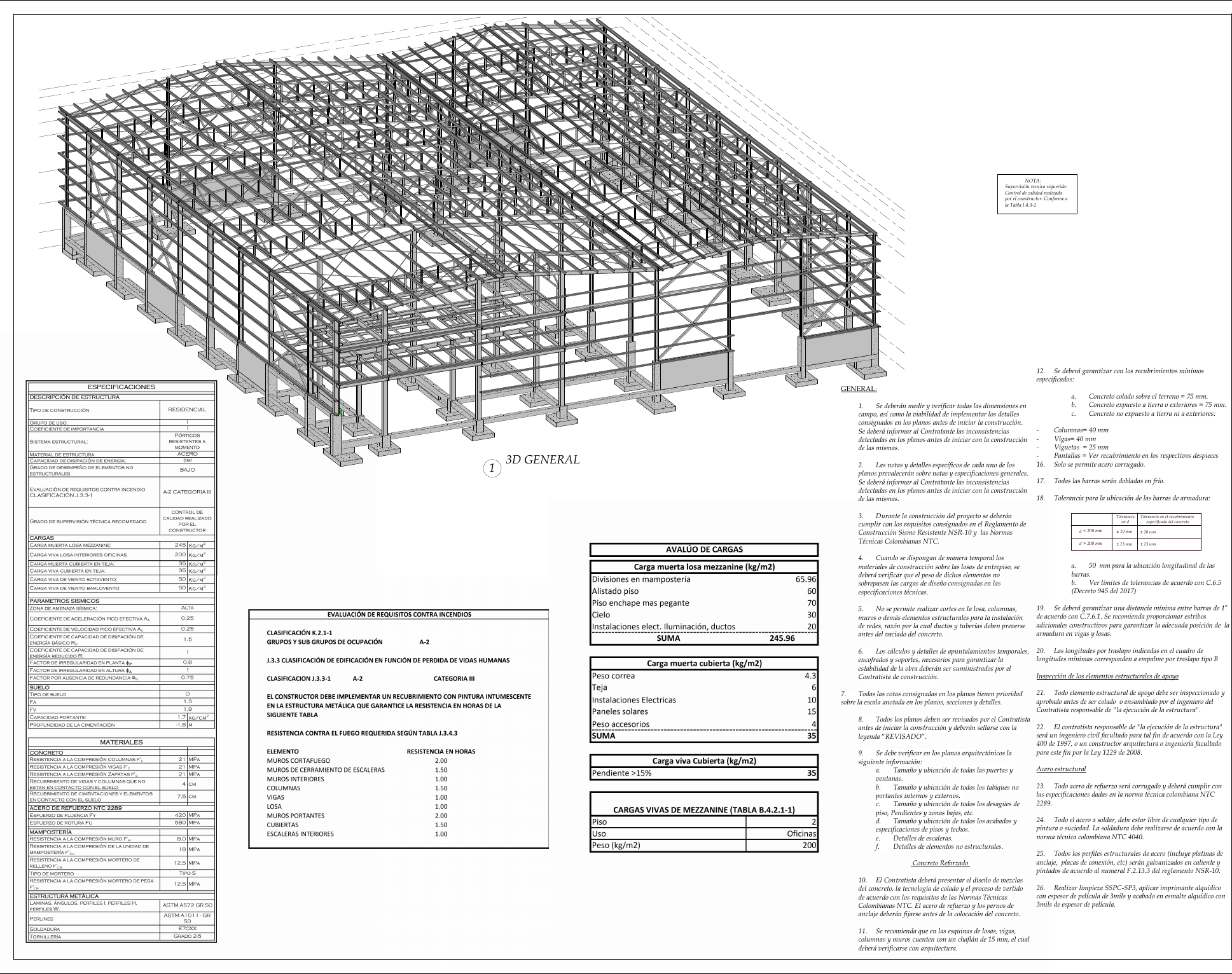 Plano estructural 01 – Bodega Lote F5 – Palmaseca