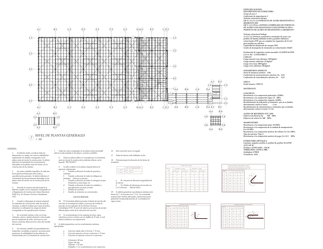 Plano estructural plano E-01 – Bodegas Industriales Cali
