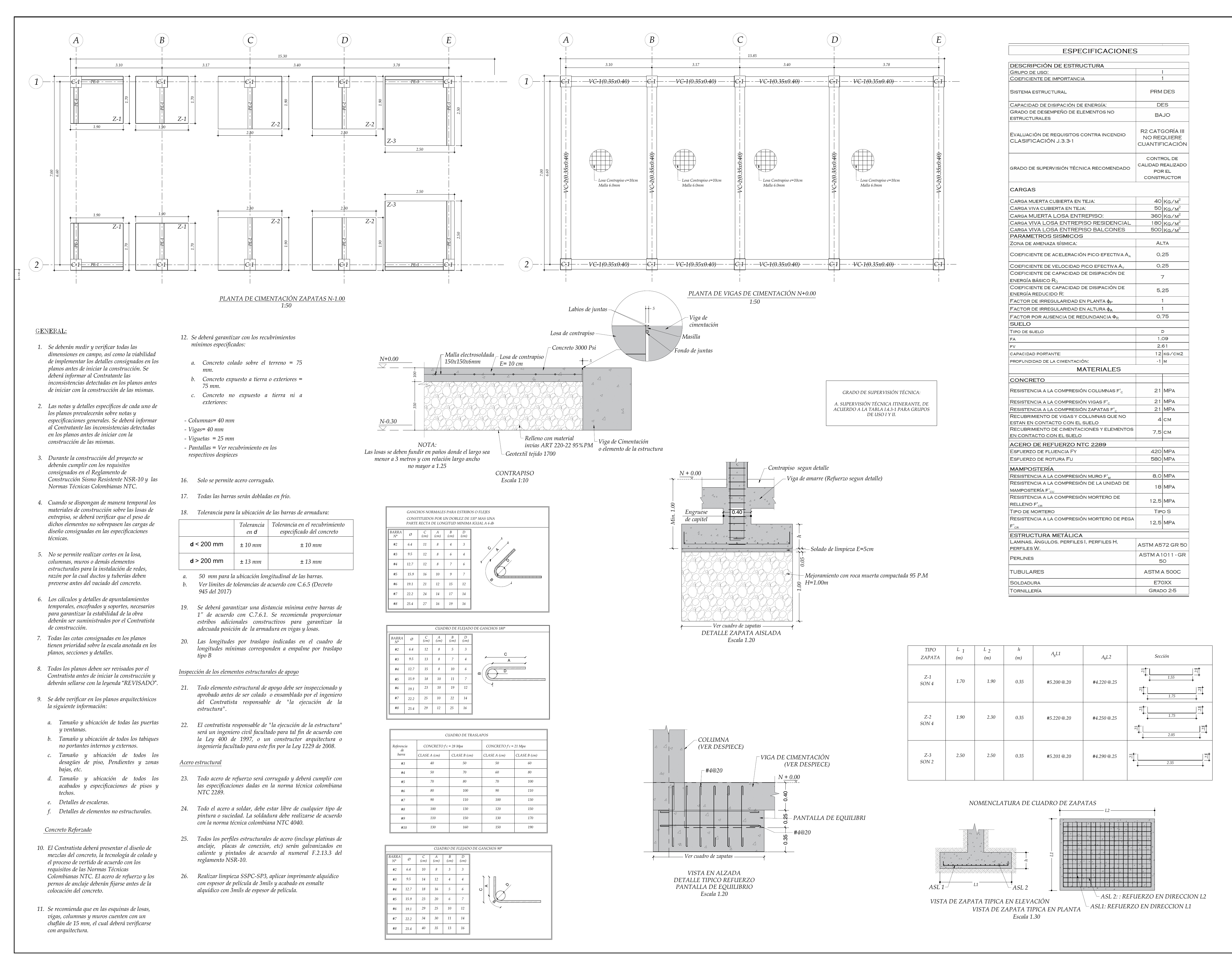 Plano estructural plano E-01 – Casa Antonio Nariño