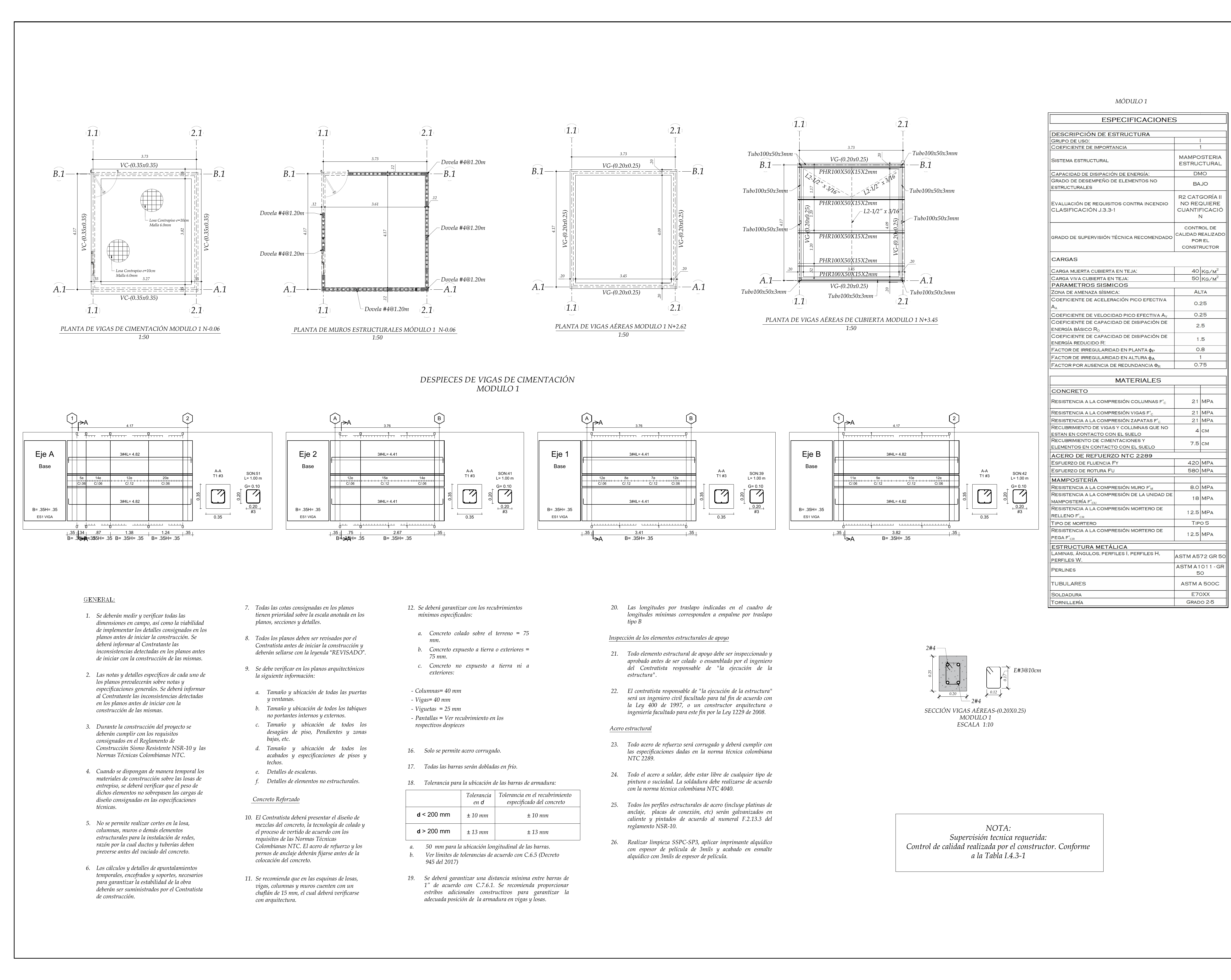 Plano estructural plano E-01 – Vivienda Senderos de la Morada